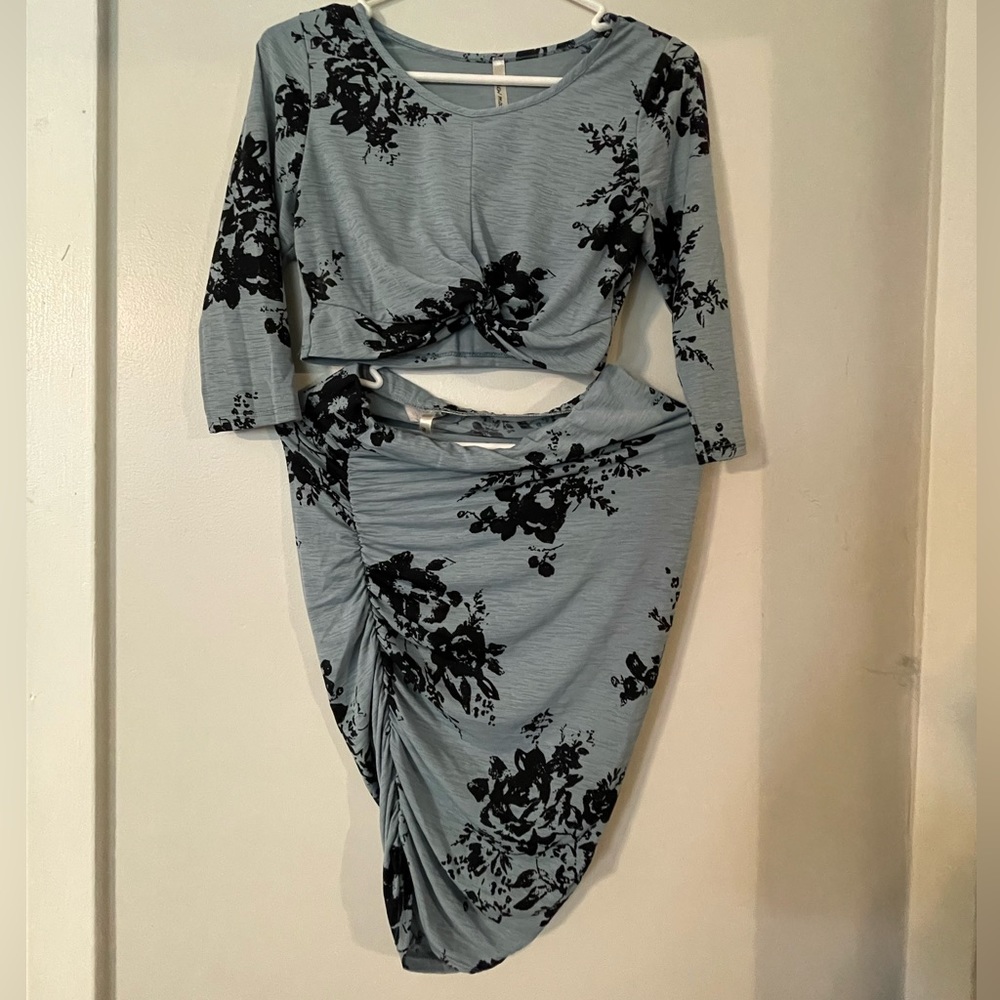 Blue and Black floral two piece set